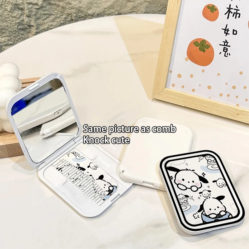 Sanrio Cartoon Pochacco Portable Exquisite Clamshell Folding Makeup Mirror With Comb Gift Handheld Beauty Tools