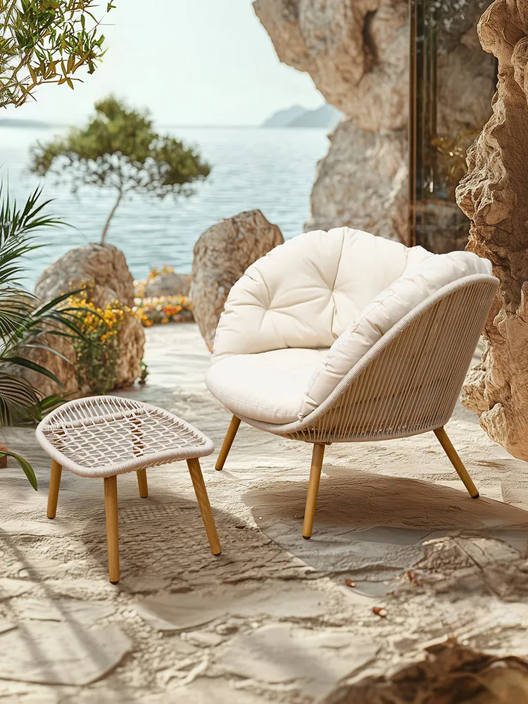 

%Modern Minimalism Garden Outdoor Sofa & Footstool Set Hotel & Villa Courtyard Leisure Waterproof & Sun-Proof Rattan Lounge Chai