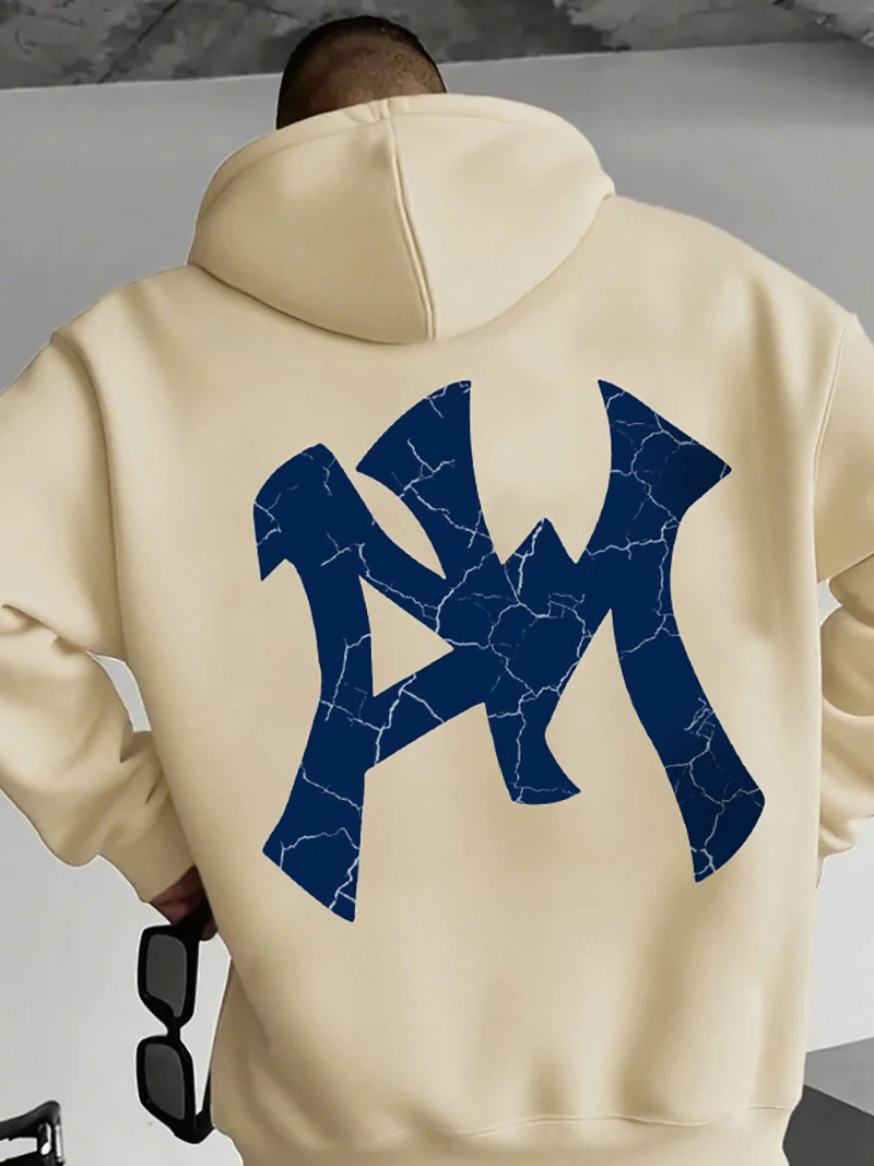 

Мужская толстовка с капюшоном для весны, осени и зимы с принтом в виде потрескавшихся букв, повседневная модная толстовка в стиле High Street