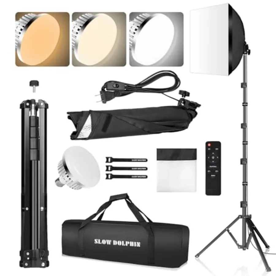 

SLOW DOLPHIN Photography Studio Softbox Lighting Kit with 16X16 Softbox and 3 Colors Temperature 85W LED Bulb with RemoteProfes