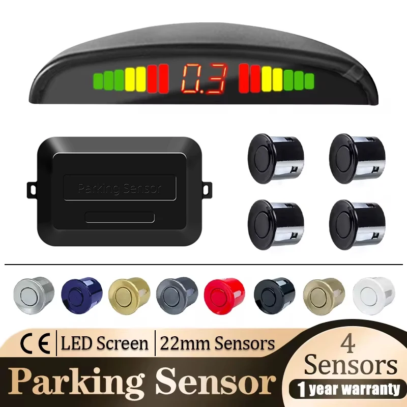 Car Parking Sensor Parking Kit LED Display 22mm 4 Sensors Backlight Reverse Backup Radar Monitoring System 8 Colors 12V