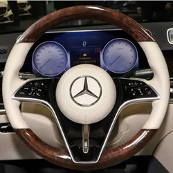 Hand Sewing Car Steering Wheel Cover for Mercedes Benz E-Class E260 E230 E300 E350L Car Imitation Peach Wood Grain Accessories