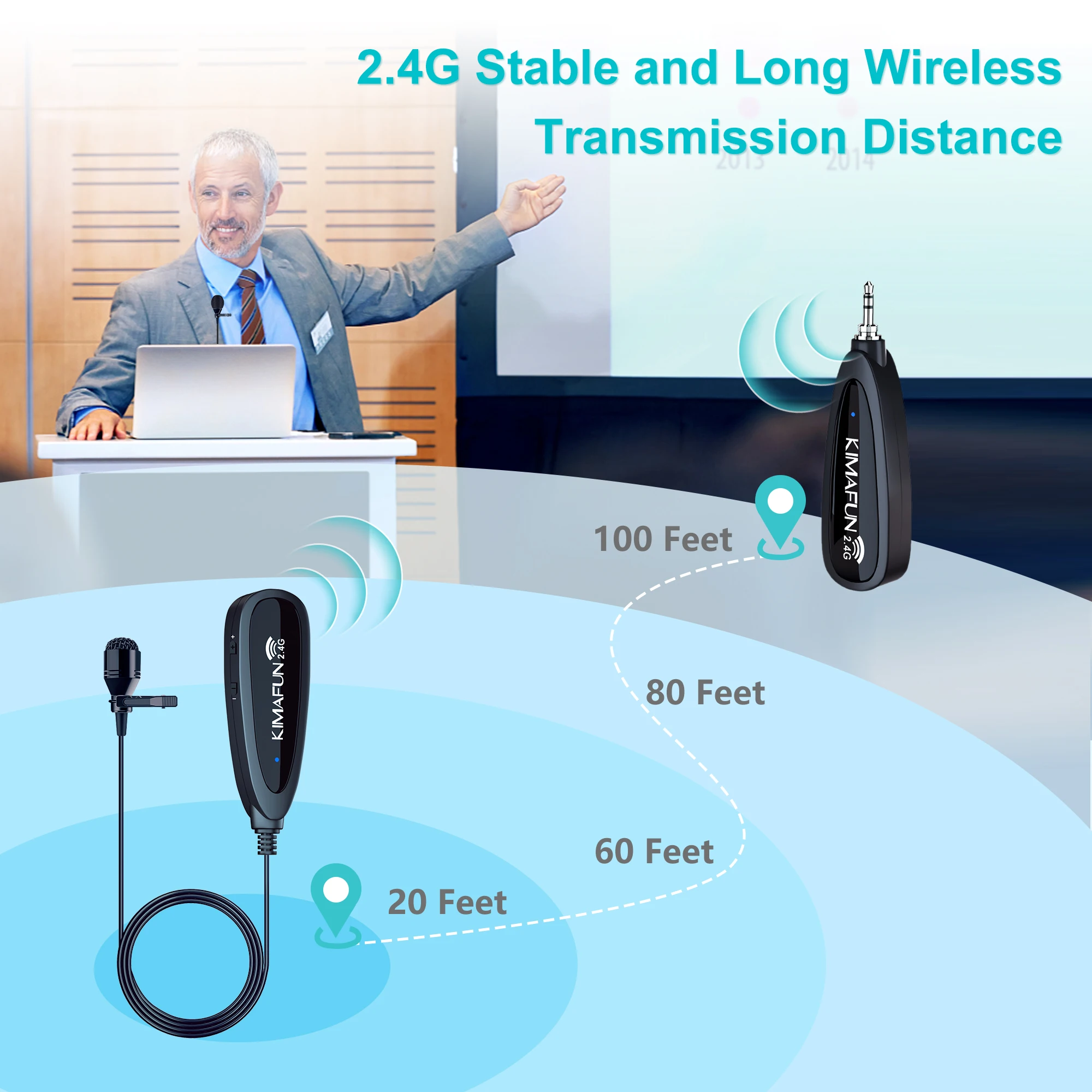 KIMAFUN 2.4G Wireless Mini Microphone Lavalier Lapel Mic Auto Paired Tie Clip Mic for Studio Recording,Vocals Voice Over,YouTube