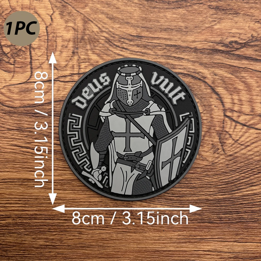 Retro Armor Knight Character Ring Around Letter Graphics, Three Color Options Available, 1 Piece, 2D Flat Pvc Material with Glow-In-The-Dark Effect, Velcro Patch with Free Backing, Arm Badge with Embossed Edges, Tear-Resistant, Suitable for Workwear Jackets and Outdoor Apparel Accessories