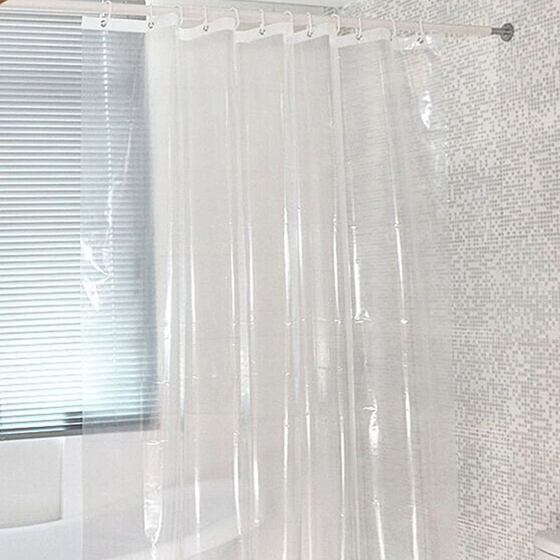 1pc shower curtains, 12pcs Rings Elegant PEVA Shower Curtain: Waterproof Transparency Meets Luxurious Fashion durable