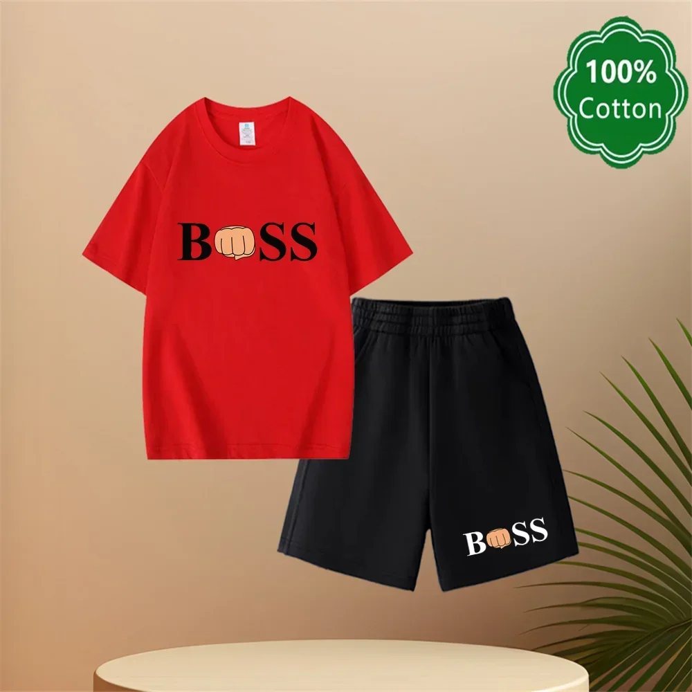 The New Fashionable Children's Classic Set, a Polyester Fiber Printed T-shirt and Casual Shorts Set, Is a Summer Gift That Boys