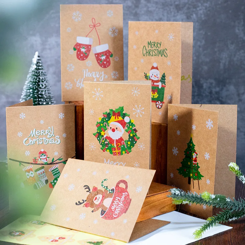 

Christmas greeting card new kraft paper Christmas blessing card message card with envelope postcard set New Year gift card
