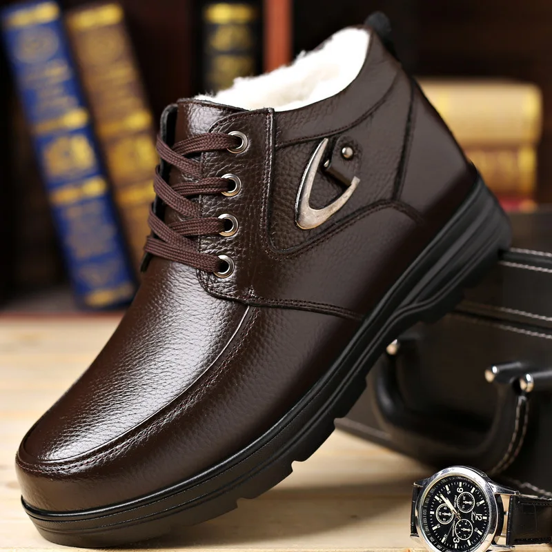 

Men's Winter Warmth Thick-Sole Leather Shoes Waterproof and Slip-Resistant Casual Footwear for Middle-Aged and Elderly Gentlemen