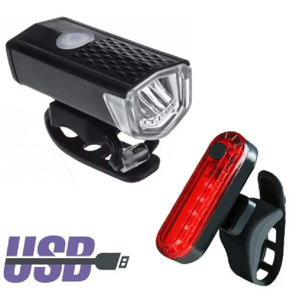 Bike Bicycle Light USB LED Rechargeable Set Mountain Cycle Front Back Headlight Lamp Flashlight