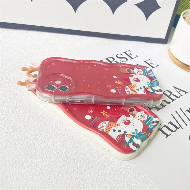 Милый рождественский чехол с 3D ушками лося для OPPO Reno 14F 12F 11F 13F 13 14 12 11 A5 Pro A58 A78 A79 A60 Realme C53 C55 C65 C63 C67 C75