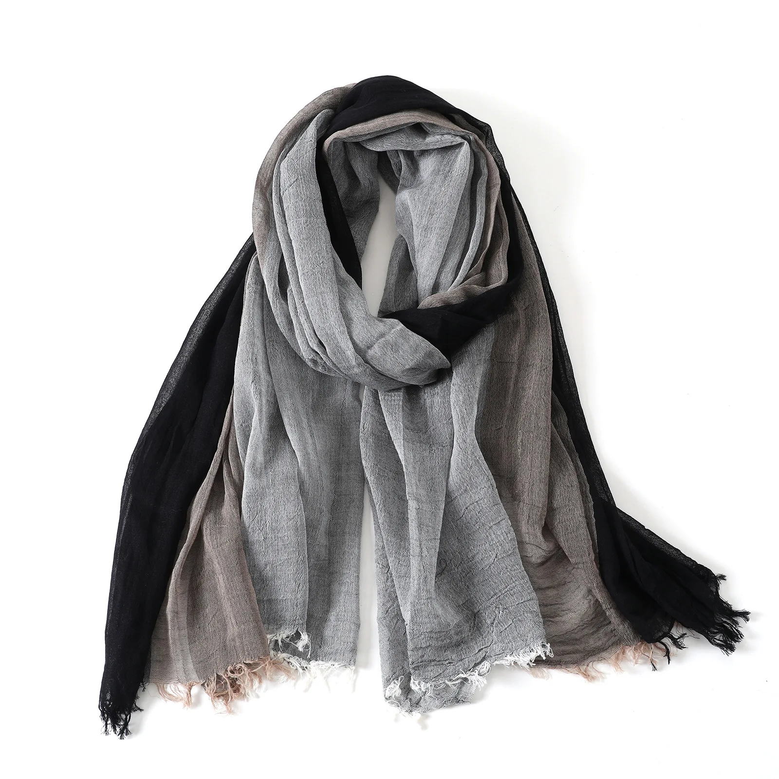 

Мужской шарф из хлопка и льна в стиле пэчворк, полосатый, осенне-зимний, теплый, с короткими кисточками, аксессуар для мужчин, шарфы