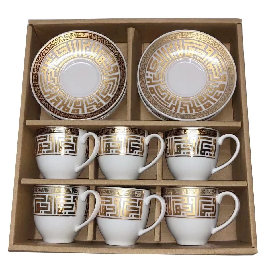 wholesale 90ml 3oz European Turkey style ceramic coffee cup set 6 cups and saucers