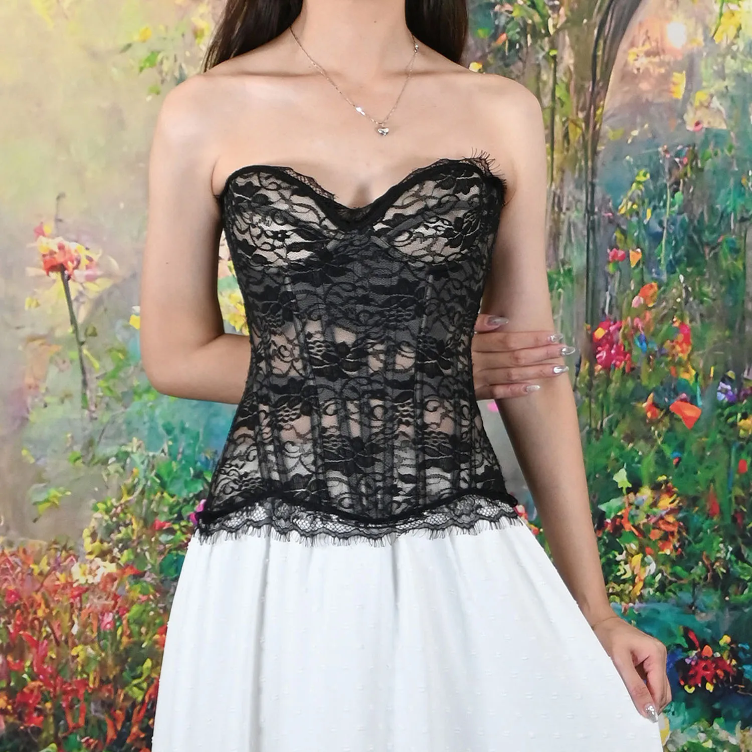 

CEINTHRONEZ Women's Sexy Corset New style Black and White Lace Elegant Perssonality Corset Corset