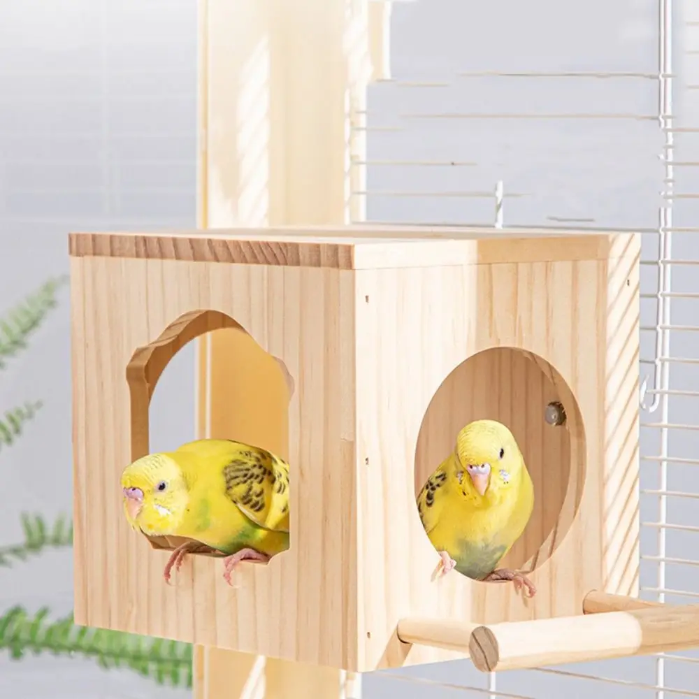 Practical Solid Wood Wooden Bird House Cage Square Convenient Bird House Nest Durable Eco-friendly Parrot Wood House Garden