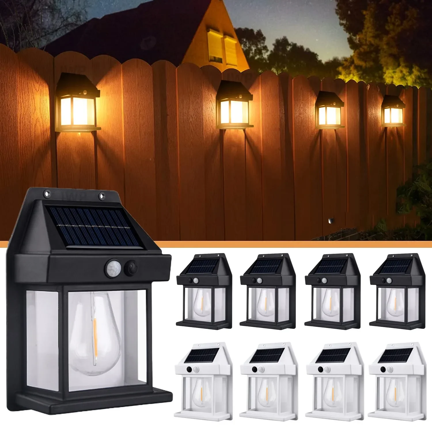 Solar Tungsten Waterproof Night LampWireless Motion Sensor Security Lamps, Dusk to Dawn Exterior Lighting for Patio Porch Garage