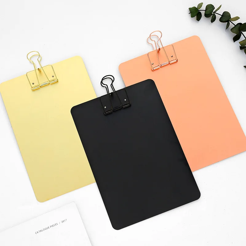 Free shipping rose gold color Metal Clipboard Writing Pad File Folders Document Holder School Stationery Gifts