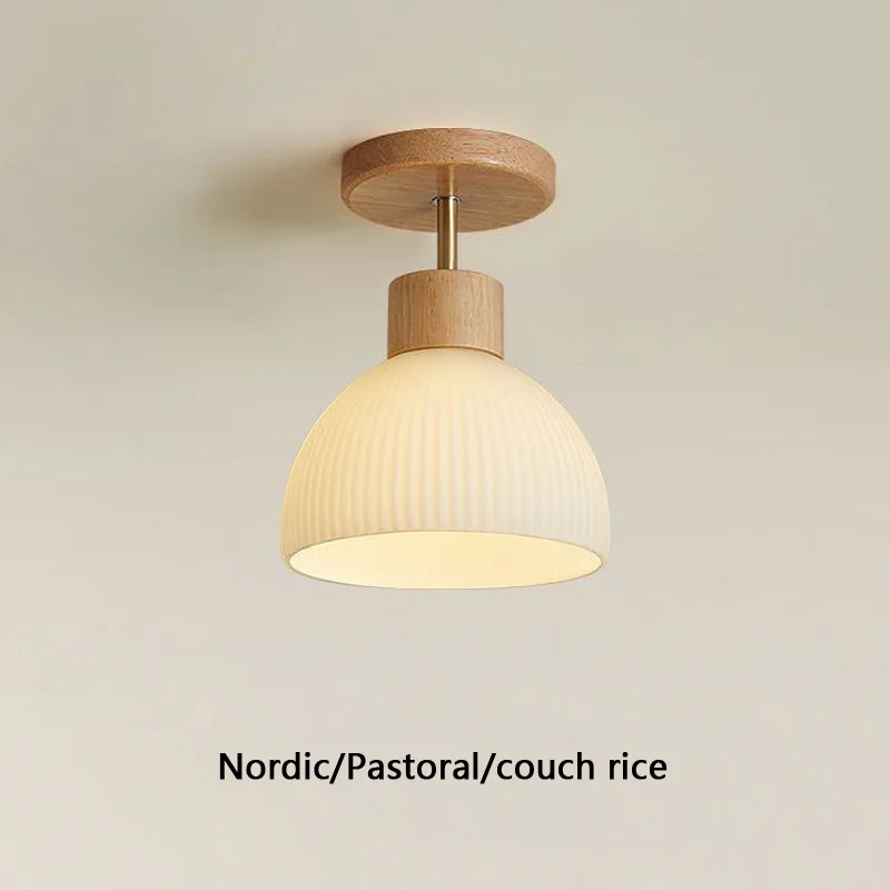 

Nordic Wood Art Ceiling Lights Modern Striped Glass Corridor Ceiling Lamp For Kitchen Walkway Porch Indoor Lighting Lixtures