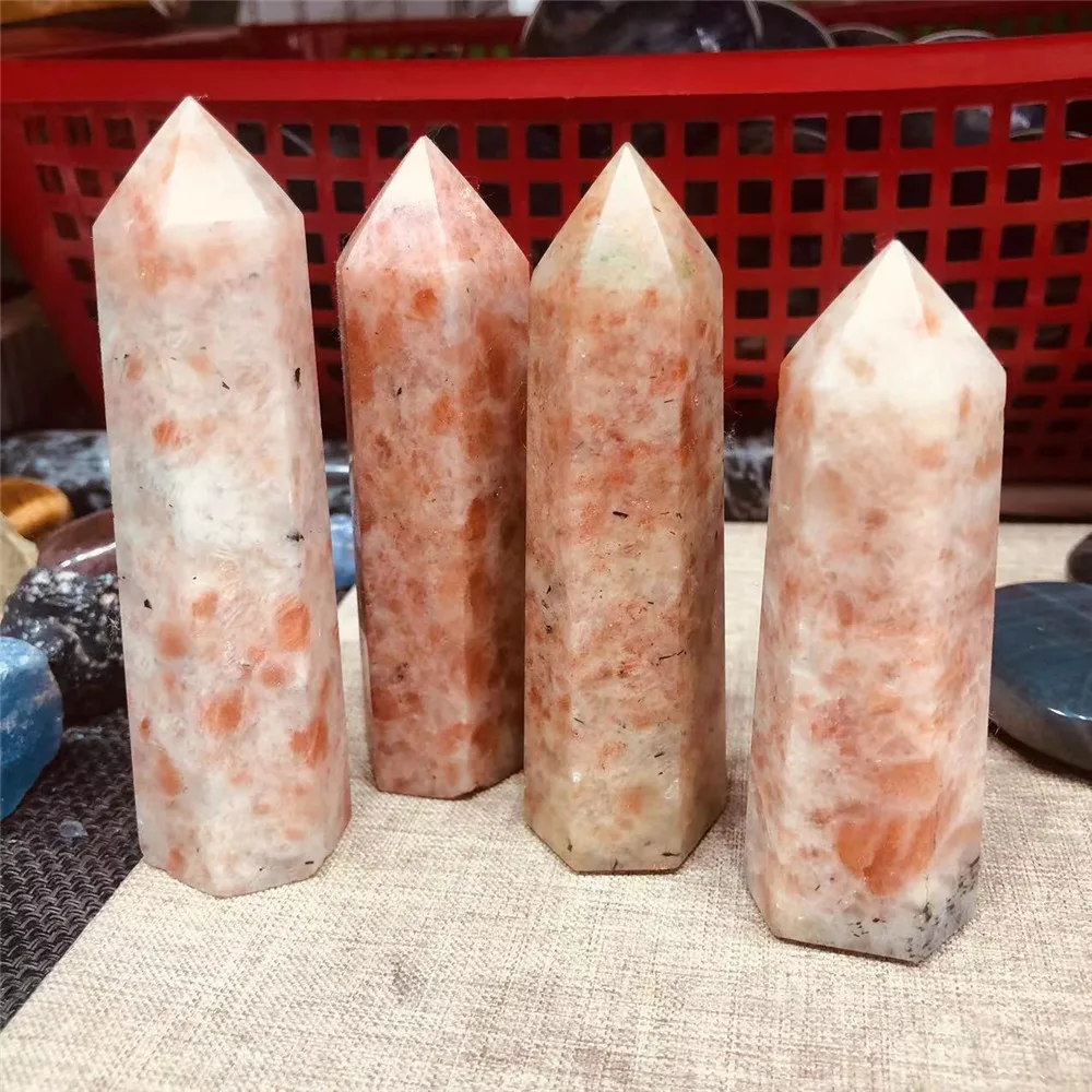 Natural Crystal Point Golden Sunstone Healing Obelisk Quartz Wand Ornament For Home Decor Reiki Energy Stone Pyramid