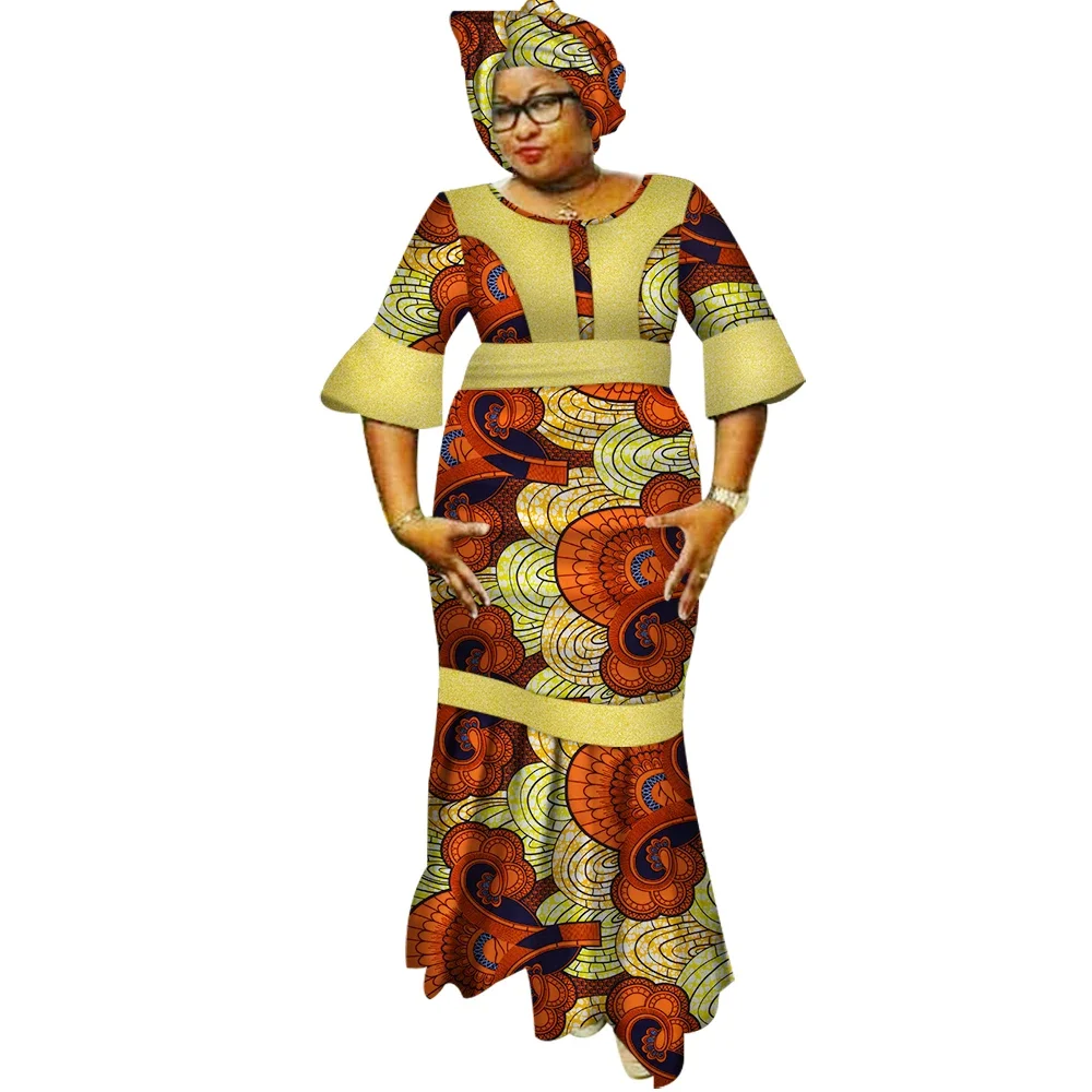

Dashiki Women Long Dresses with Headscarf Half Sleeve African Patchwork Dresses for Women African Style Clothing WY3183