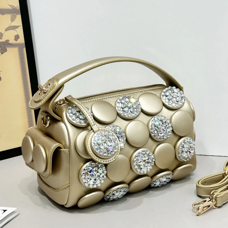 Fashion Small Pillow Bags For Women Luxury Designer Handbag Purses 2026 New In PU Inlaid Round Button Imitation Diamond Shoulder