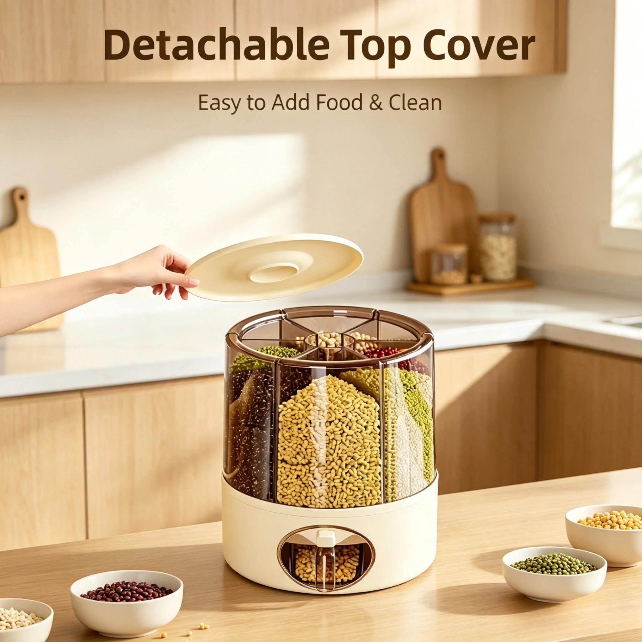 6 Compartments Rotary Rice Bucket, Insect-Proof Moisture-Proof Sealed Grain Storage Box Kitchen Food Dispenser