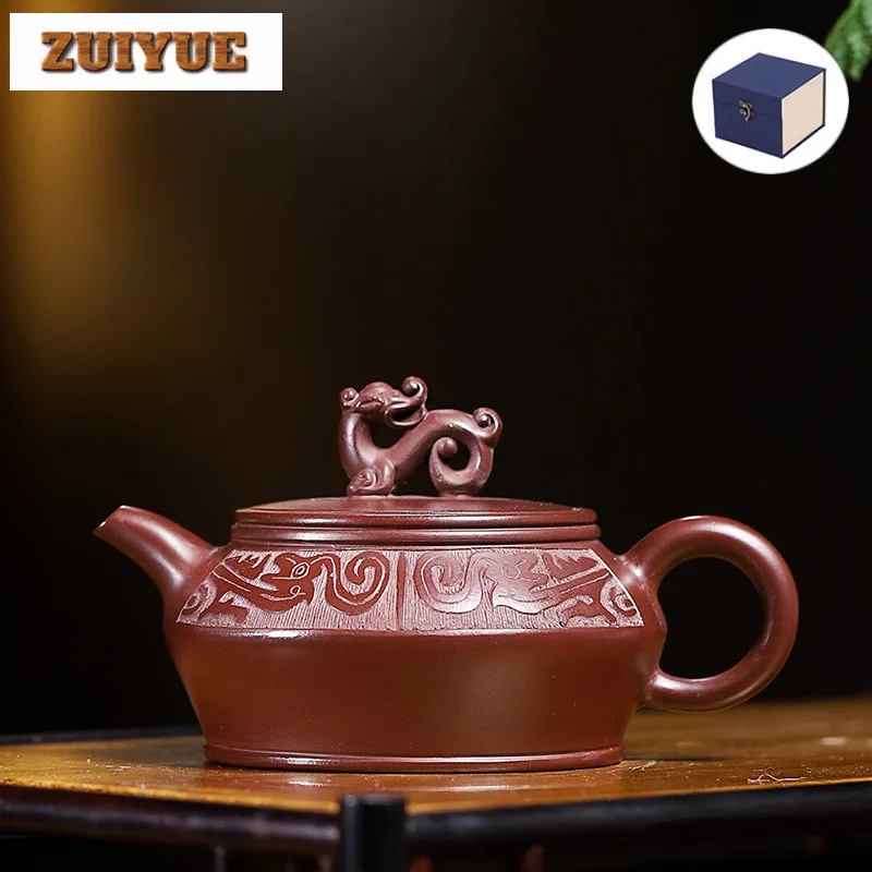 

180ml Classic Yixing Purple Clay Teapots Handmade Dragon Pot Raw Ore Purple Zhu Mud Kettle With Infuser Zisha Tea Set Supplies