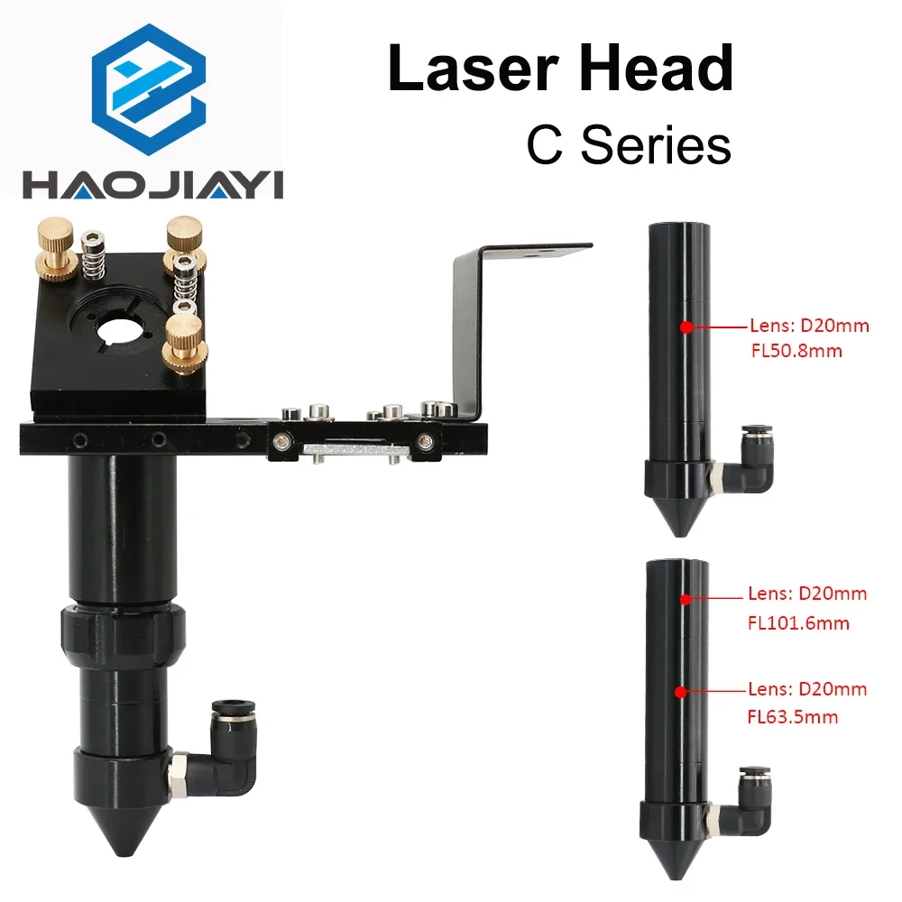 

HAOJIAYI C Series CO2 Laser Head Dia.18 FL38.1& Dia.20 FL50.8/63.5/101.6mm Mount for Laser Engraving Cutting Machine(Black)