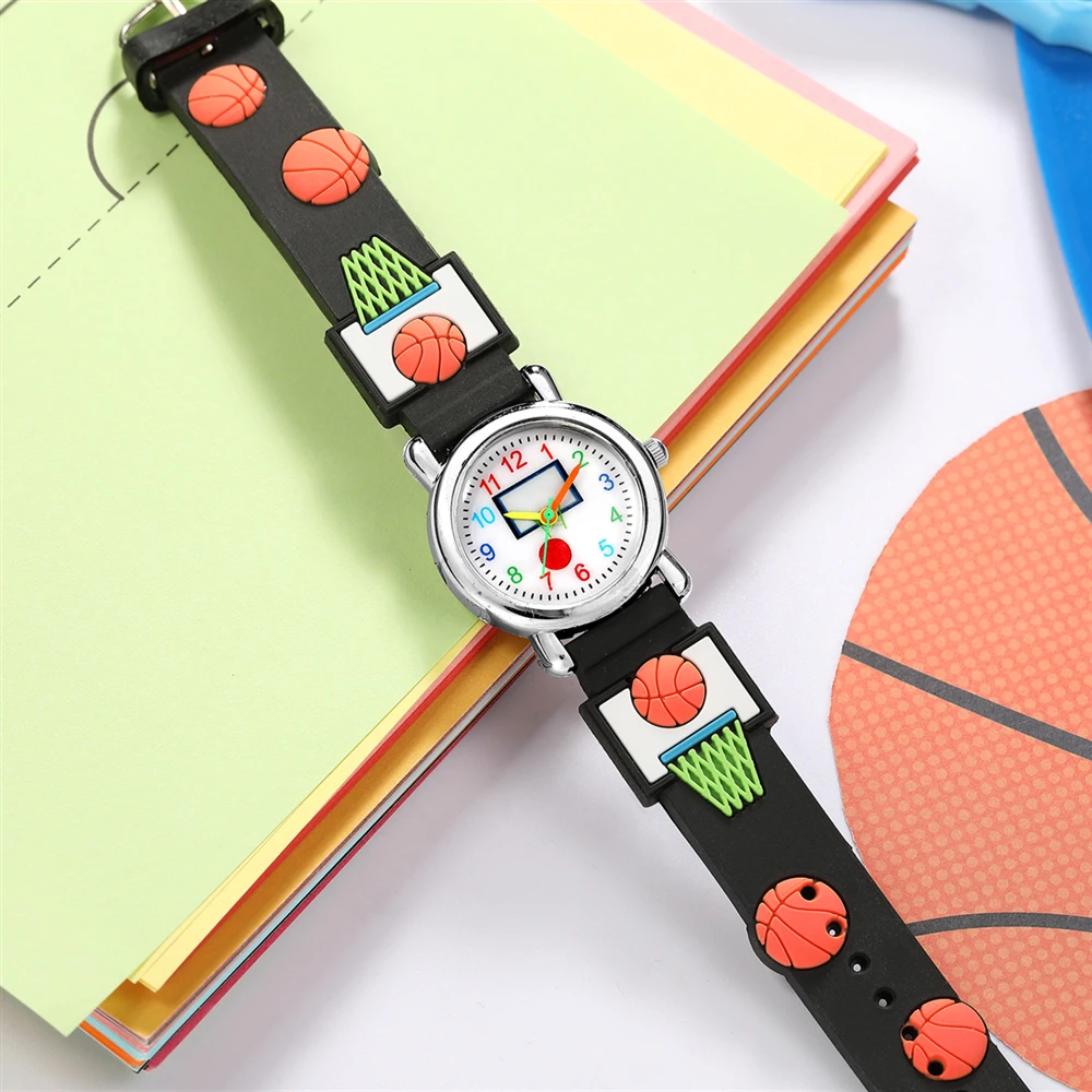 Fashion Children Students Cartoon basketball Pattern Sports Watch Kids Boys Girls Gifts