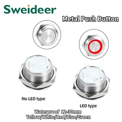 Stainless Steel Metal Push Button Switch Short-Throw Self-Reset Momentary waterproof mini switch LED Touch Elevator car Button