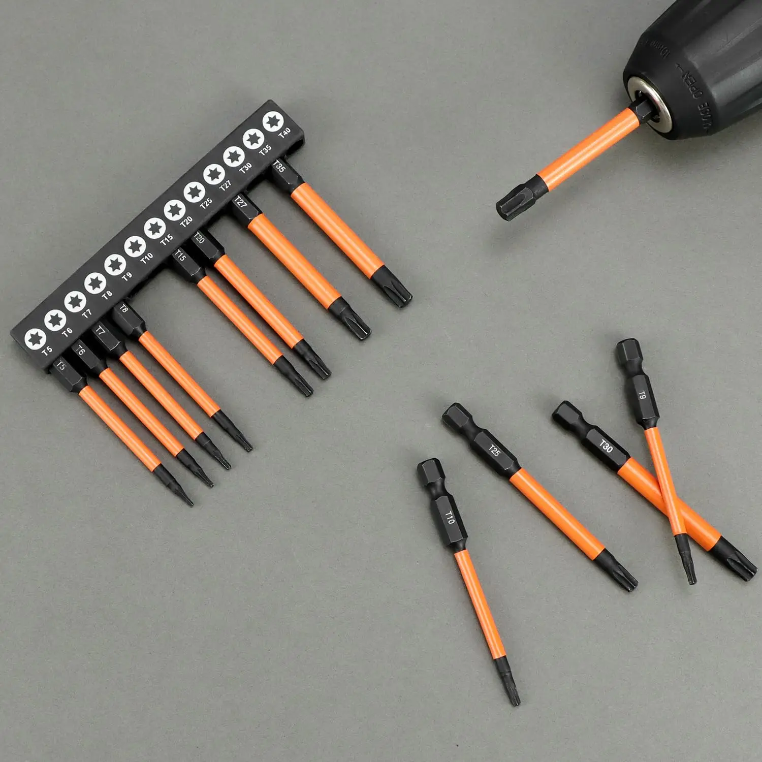 مجموعة لقم مفك توركس مكونة من 13 قطعة من رافورد (T5-T40، 75 مم): سبائك فولاذية S2، مغناطيسية قوية، ساق سداسية 1/4 بوصة، متوافقة مع برنامج تشغيل الصدمات