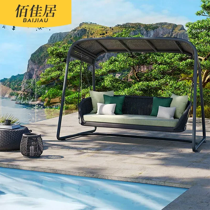 Nordic Outdoor Balcony Hanging Swing Chair Single Rattan Bird Nest Rocking Seat for Courtyard Villa Floor to Ceiling Leisure