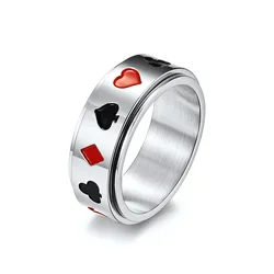 Stainless Steel Ace of Spades Poker Fidget Spinner Ring Playing Cards Lucky Gambling Band for Men Women