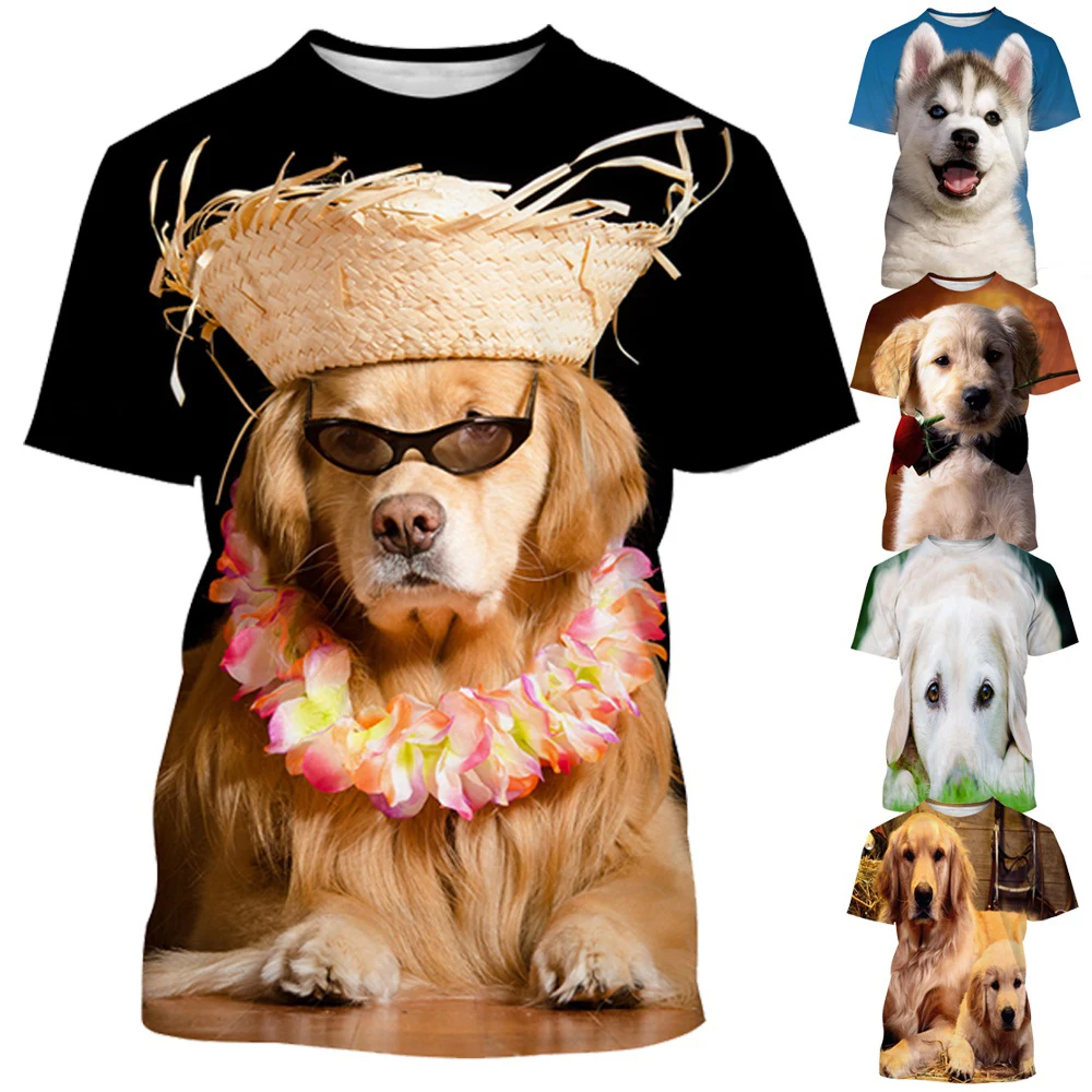 New Fashion Siberian Dog 3d Printing T-Shirt Men's Fashion T-Shirt Summer Casual Short Sleeve Golden Retriever Dog Shirt Top