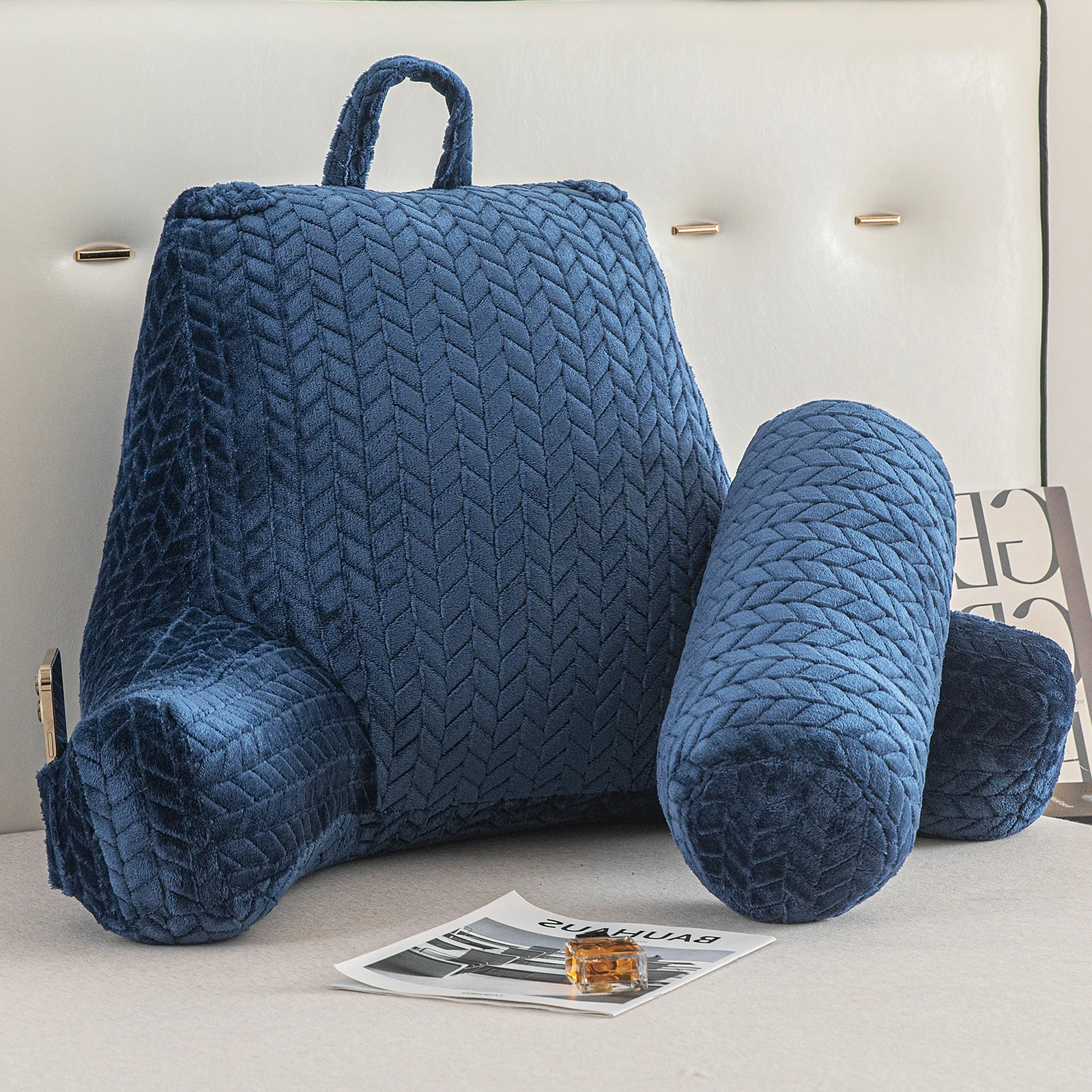 XXL volwassen leeskussen rugkussen voor zitten in bed rugleuning loungekussen met armen zakken rugsteun bedrustkussen