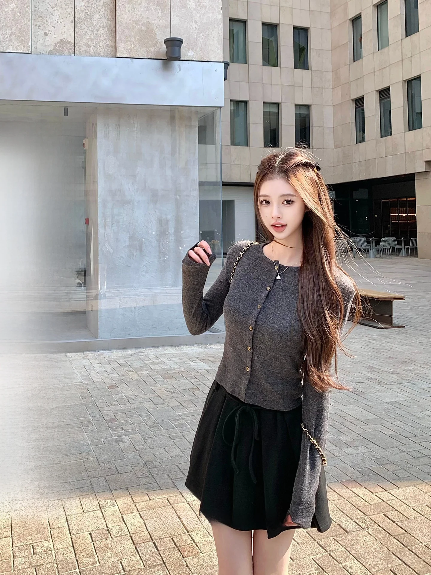 

Весенний повседневный вязаный комплект: приталенный корейский вязаный свитер и юбка, женский кардиган с длинным рукавом стандартной длины