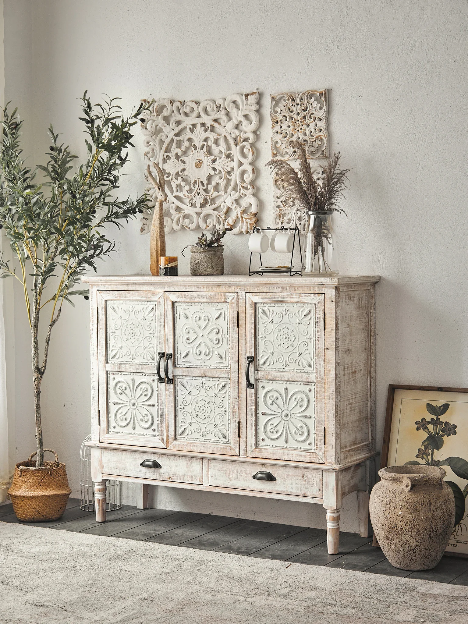 Vintage Storage Cabinet with Rustic Charm and Solid Wood for Rural Home Interiors