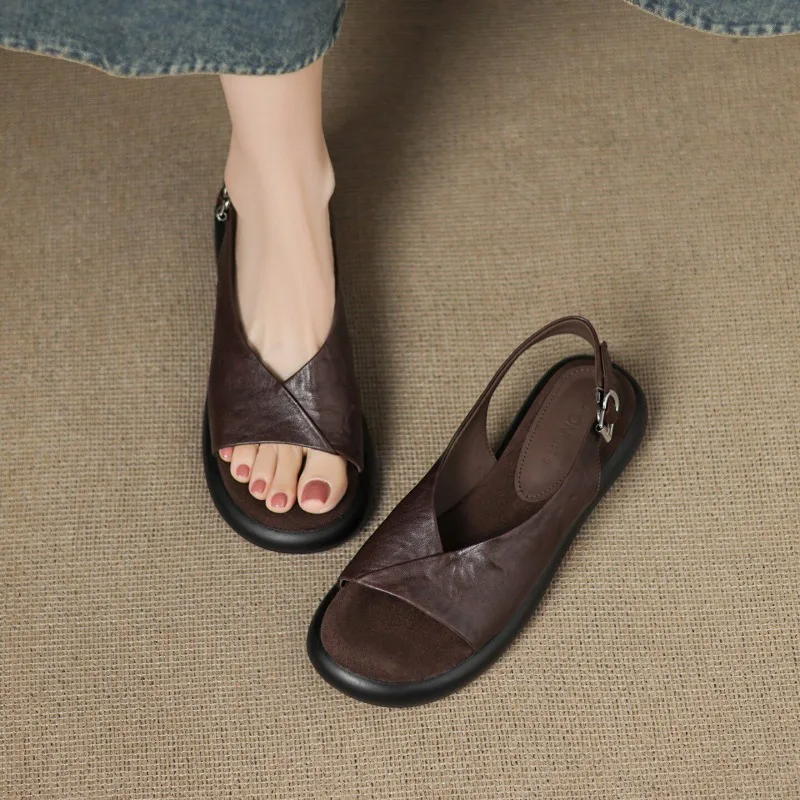 2026 Sommer Neue Leichte Französische Vintage-Sandalen für Damen mit Einem Riemen, Flach, Bequem und mit Weicher Sohle