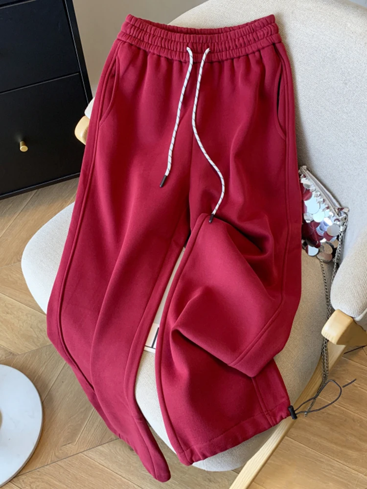 New Women High Waisted Straight Leg Loose Sports Wide Leg Pants Winter Korean Fashion Casual Loose Women's Thick Sports Pants