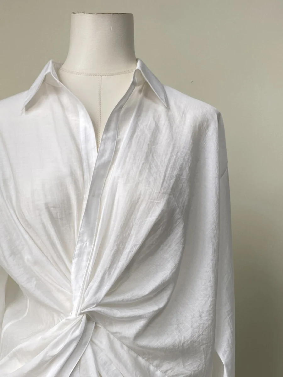 

2026 Linen Sun Protection Set, Spring/Summer New Arrival, Lapel Twist Knot Mid-Length Casual Shirt