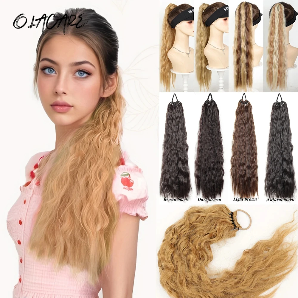OLACARE Synthetic Long Curly Ponytail With Elastic Hair Rope Hair Extensions Fashionable Daily Use Party Hair