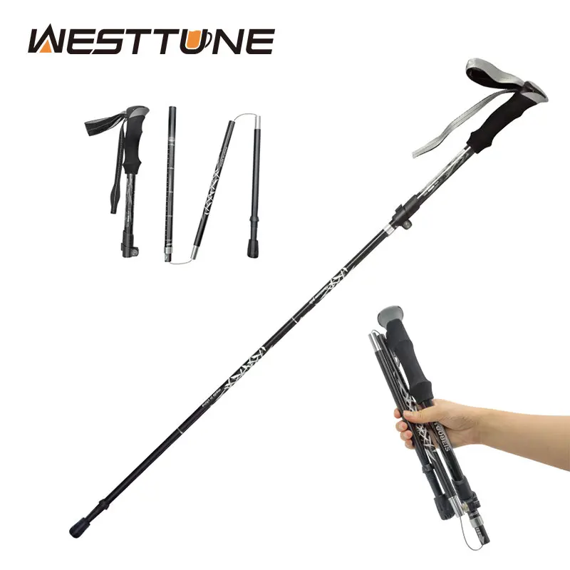 WESTTUNE Outdoor Fold Trekking Pole 5-sekcyjny składany kij teleskopowy Camping Lekki kijek do wspinaczki turystycznej