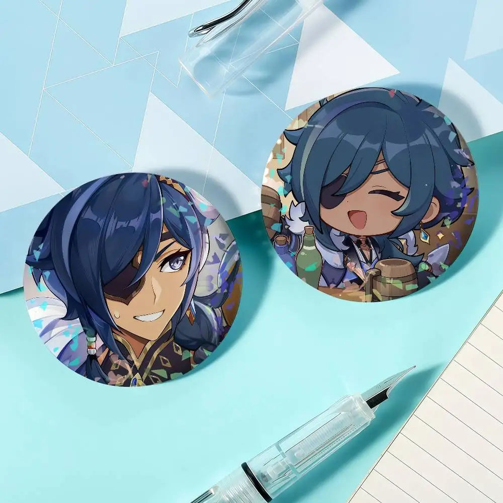 Kaeya Alberich Game Genshin Impact Laser Badge Round Exquisite Brooches Creative Pins for Clothes Hat Accessories