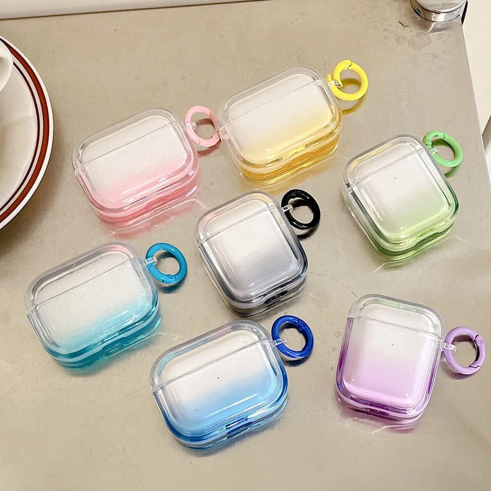 Korean Simple Gradient Color Clear Case for AirPods Pro 1 2 3 Keyring Bluetooth Earphone Cases for Air Pods 2 Soft Cover Hook