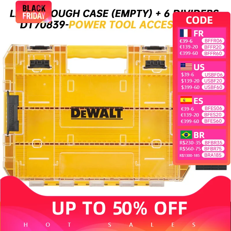 DEWALT DT70839-QZ Large Tough Case With 6 Dividers Divider Screws Bits Accessory Storage Box Dewalt Drill Driver Bit Tool Case