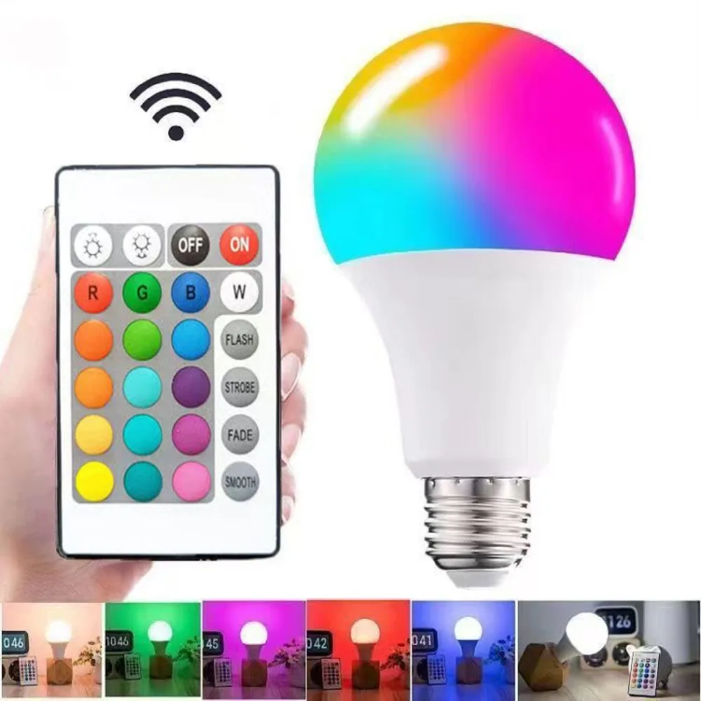 16 Colors RGB Bulb LED Multicolor Bulb E27 Base 220V Household Lighting Dimmable 24 Key Remote Control Atmosphere Neon Light
