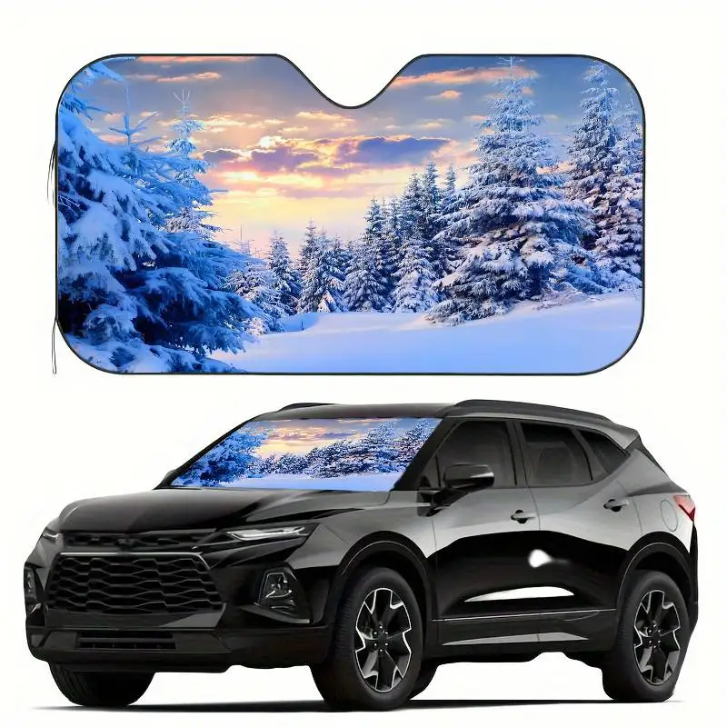 الشتاء غابة الثلج زجاج سيارة مضحك الشمس الظل طوي الأشعة فوق البنفسجية الشمس قناع حامي ظلة للنافذة الأمامية #4