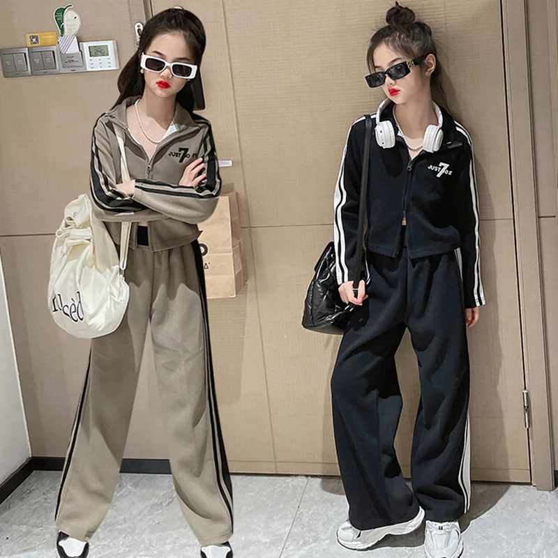 2023 New Fashion Girls Outfits Set Children\'s Teen Big Kids Spring Autumn Loose Sports Two-piece Suit Tracksuits for Children