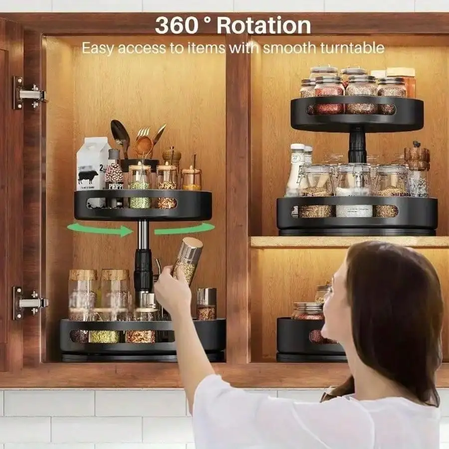 2/3-Tier Rotating Kitchen Storage Rack – Metal & Plastic Floor-Standing