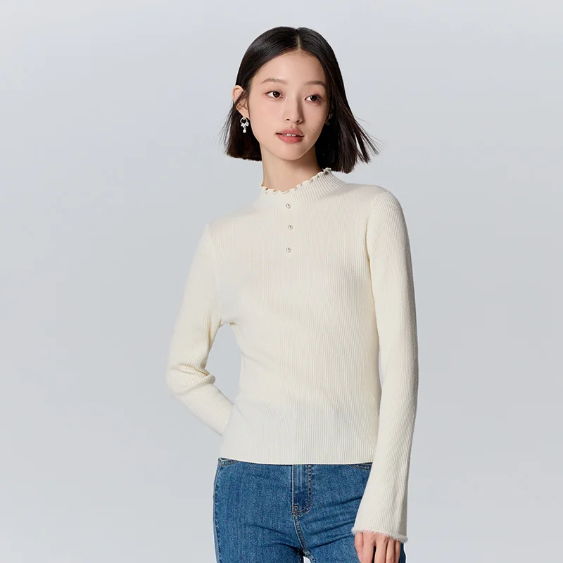 Semir Sweater Women Stringy Selvedge Half-Tall Collar Right Shoulder Inside 2023 Winter New Antibacterial Heat Storage Slim Fit