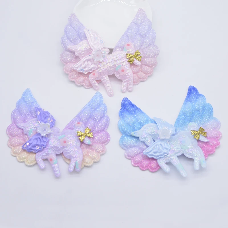 6Pcs Padded Rainbow Wing Decor Horse Pegasus Applique for Clothes Shoes Hat Sewing Patches DIY Headwear Hair Clips Accessories